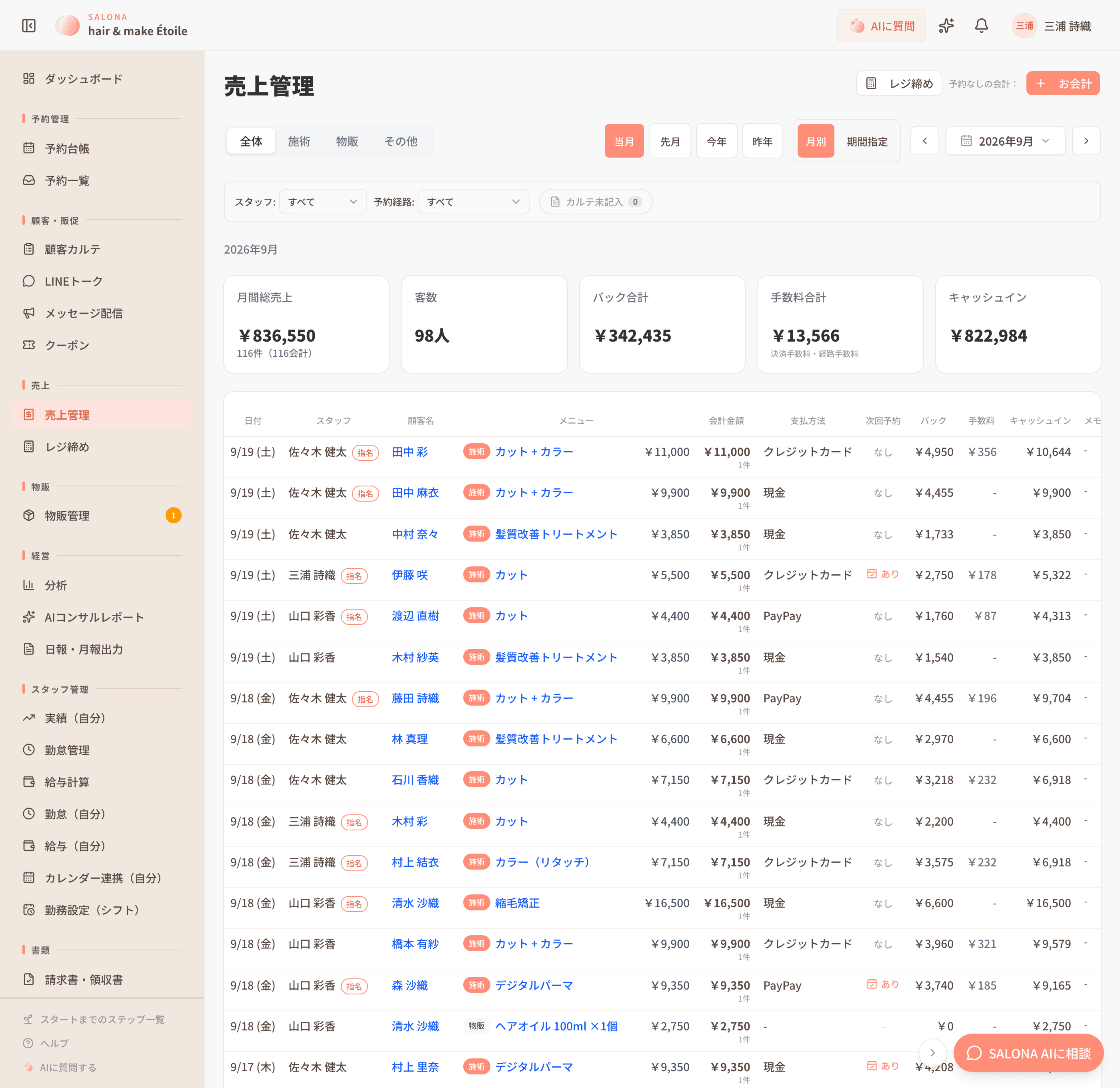 売上管理画面
